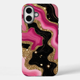 Black and pink Gold Agate iPhone 16 Plus Case