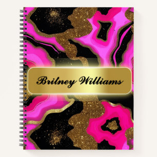 Black and pink Gold Agate Notebook