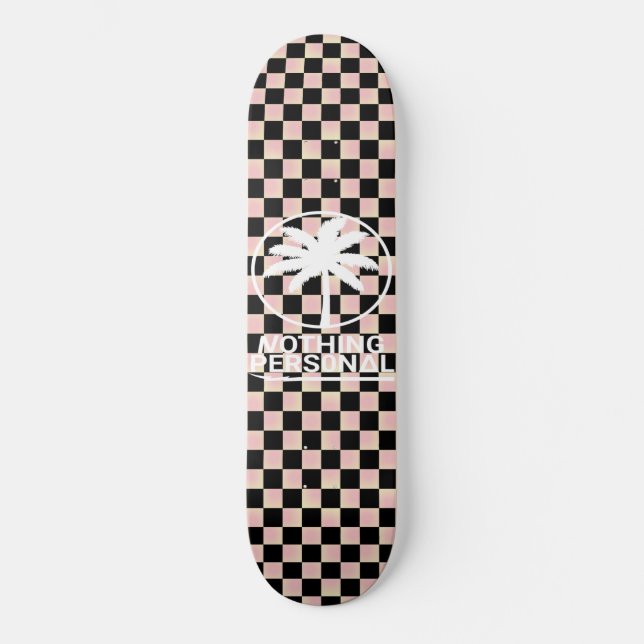 Black and Pink Gradient Chequered Skateboard (Front)