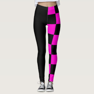 Black and Pink Half and Half Checkers Leggings