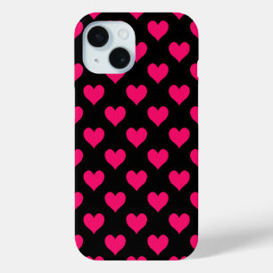 Black and Pink Heart Pattern iPhone 15 Case