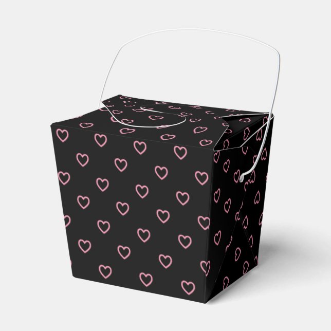 Black And Pink Hearts Polka Dot Pattern Favour Box (Front Side)