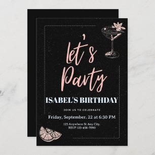 Black and Pink Illustrated Birthday Invitation