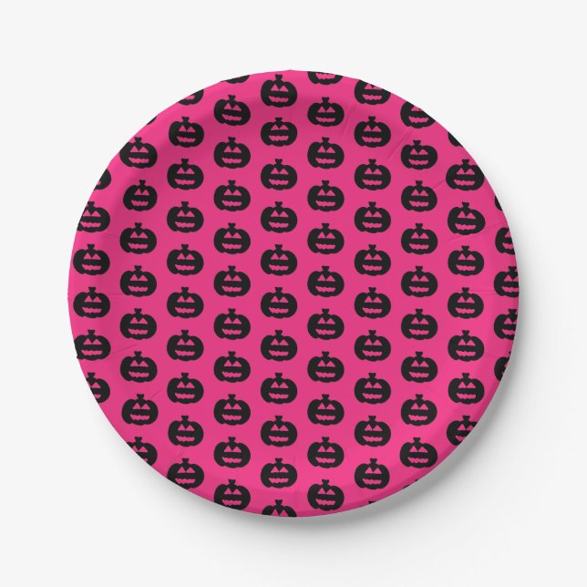 Black and Pink Jack o Lanterns  Paper Plate (Front)