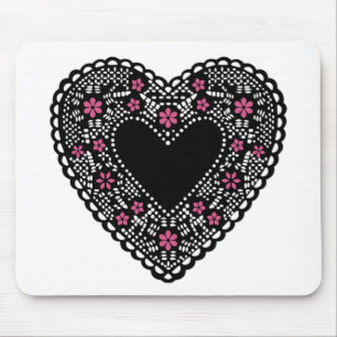 Black and Pink Lace Heart Mouse Pad