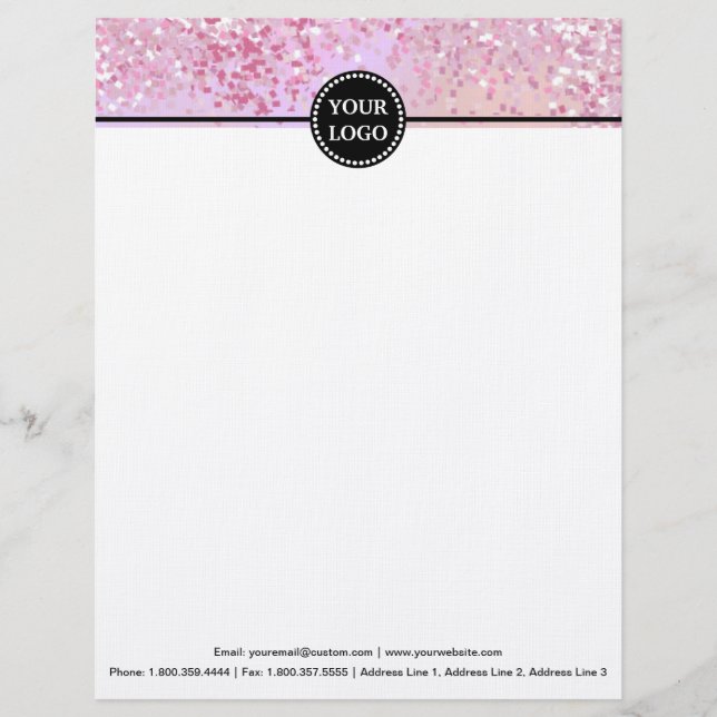 Black and Pink Modern Stationary Custom Monogram L Letterhead (Front)