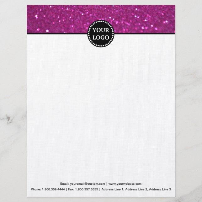 Black and Pink Modern Stationary Custom Monogram Letterhead (Front)