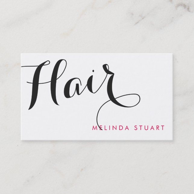 Black and Pink Modern Typography Hair Stylist Business Card (Front)