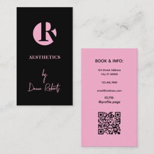 Black and pink monogram minimalist Business Card