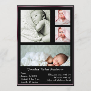 Black and Pink Multi Frame Photo Baby Announcement