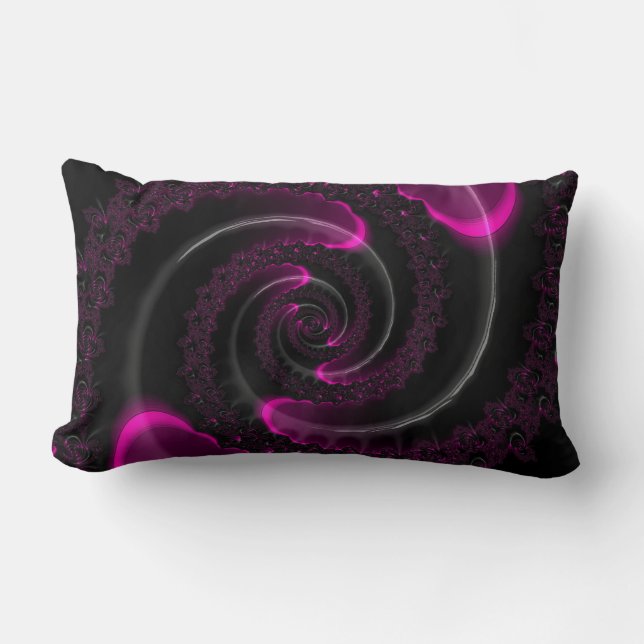 Black and Pink Neon Fractal Spiral Lumbar Pillow (Front)