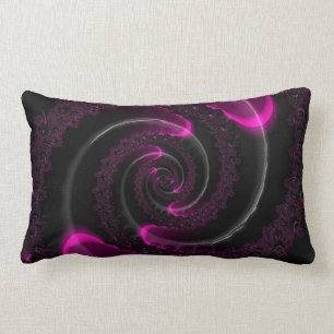 Black and Pink Neon Fractal Spiral Lumbar Pillow