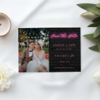 Black and Pink Neon Glow Light Save the Date Invit
