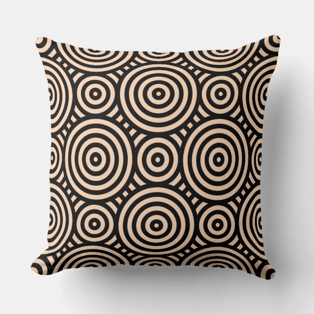 Black and Pink Nested Circular Pattern Throw Pillow (Front)