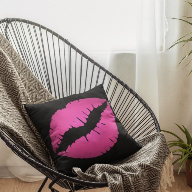 Black and Pink Ombre Lipstick Kiss Throw Pillow (Black and Pink Kiss Throw Pillow)
