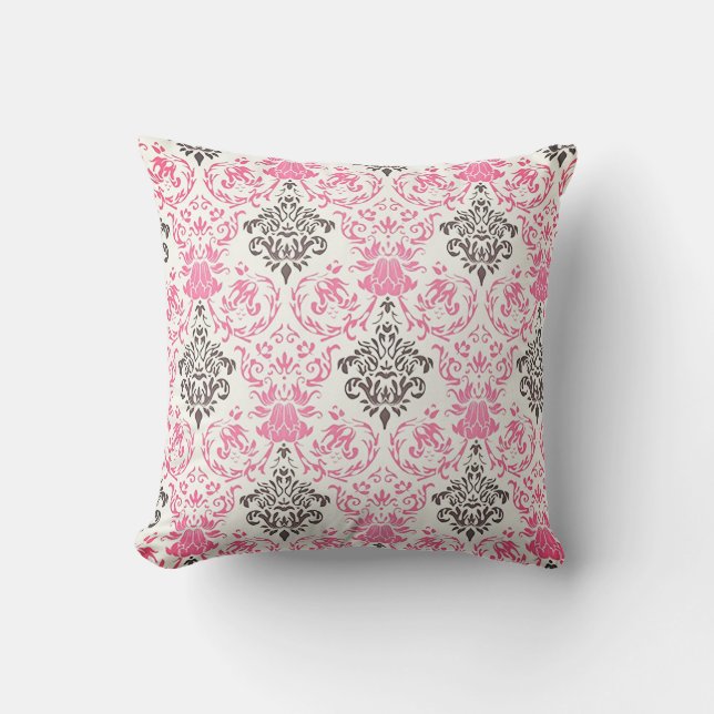 Black And Pink Ornamental Pattern Throw Pillow (Front)