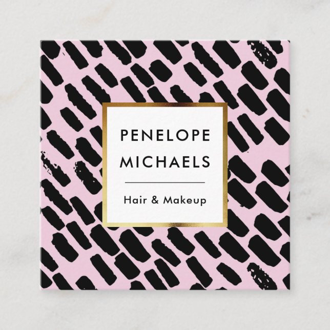 Black and Pink Pattern with Frame Square Business Card (Front)
