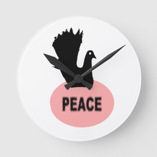 Black and Pink Peace Dove Wall Clock (Front)