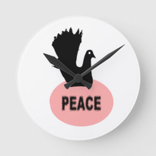 Black and Pink Peace Dove Wall Clock