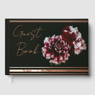 Black and Pink Peonies Wedding Foil Guestbook