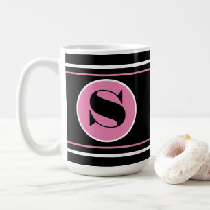 Black and Pink Personalize Modern Monogram Coffee Mug