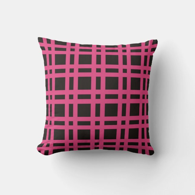 Black and Pink Plaid and Stripes MOJO Pillow (Front)