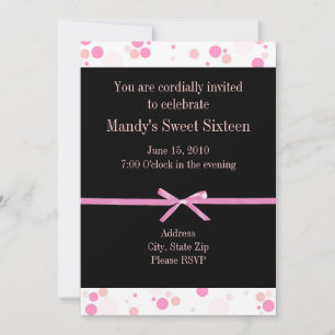 Black and Pink Polka Dot Sweet Sixteen Invitations