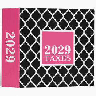 Black and Pink Quatrefoil Cute Tax Binder