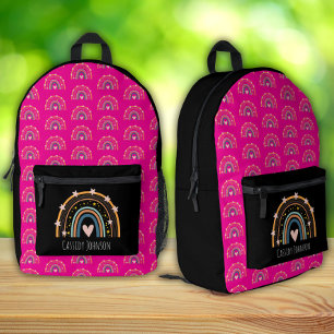 Black and pink rainbow kids  printed backpack