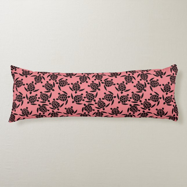 Black And Pink Repeat Motif | Sea Turtle Pattern Body Pillow (Front)