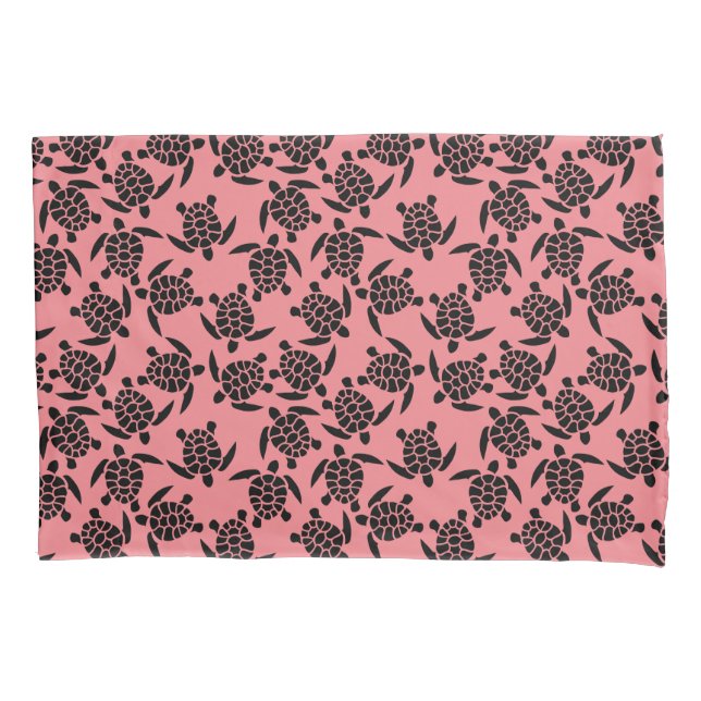Black And Pink Repeat Motif | Sea Turtle Pattern Pillowcase (Front)