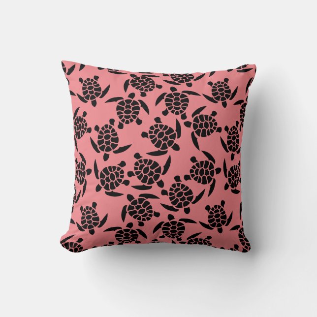 Black And Pink Repeat Motif | Sea Turtle Pattern Throw Pillow (Front)