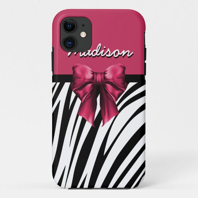 Black and Pink Ribbon Bow Zebra Print Case-Mate iPhone Case (Back)