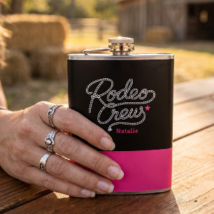 Black and Pink Rodeo Crew Western Bachelorette Hip Flask