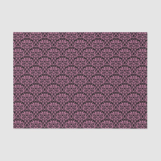 Black and Pink Rose Floral Damask Tissue Paper (Front)
