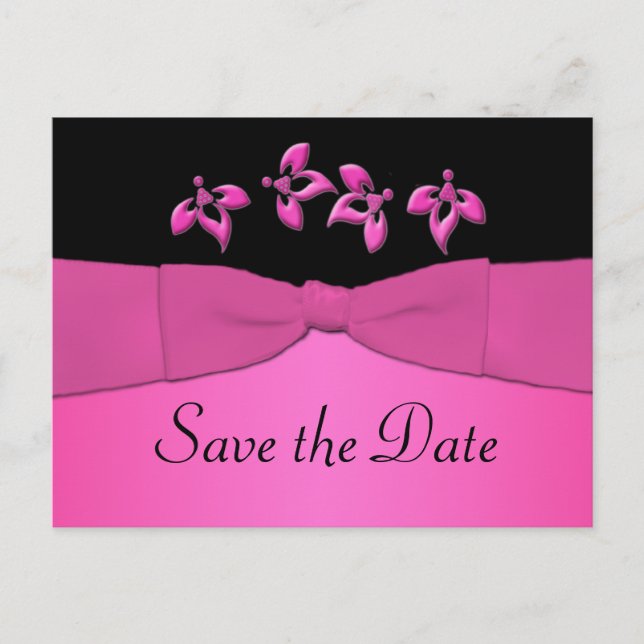 Black and Pink Save the Date Postcard (Front)