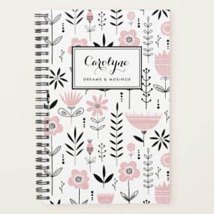 Black and Pink Scandinavian Floral Pattern Planner