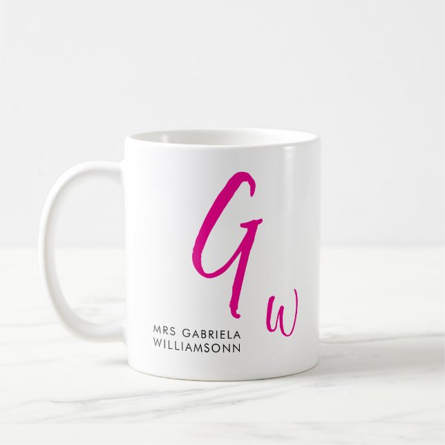 Black and Pink Script Monogram Mrs Wedding Coffee Mug (Left)