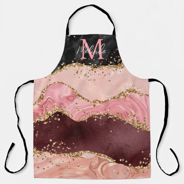 Black and Pink Sequins Agate Apron (Front)