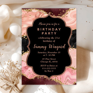 Black and Pink Sequins Agate Birthday Invitation