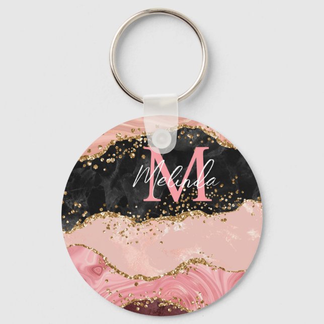 Black and Pink Sequins Agate Keychain (Front)