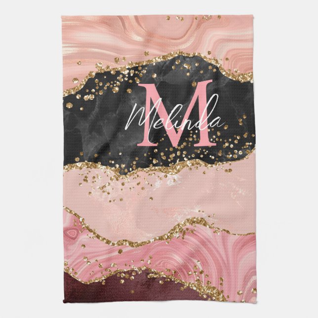 Black and Pink Sequins Agate Kitchen Towel (Vertical)