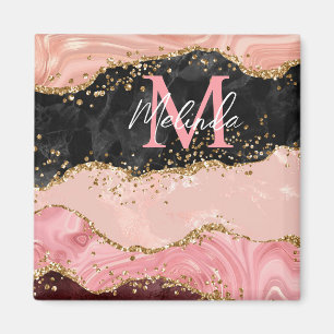 Black and Pink Sequins Agate Magnet