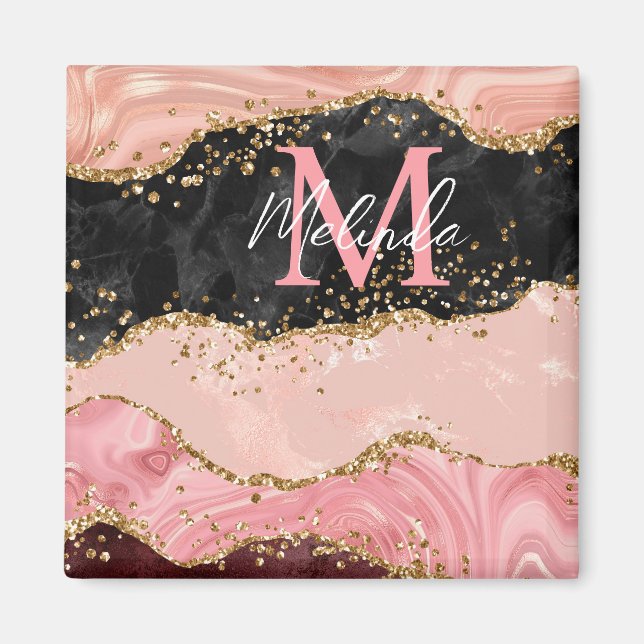 Black and Pink Sequins Agate Magnet (Front)