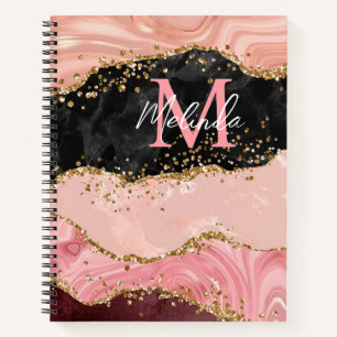 Black and Pink Sequins Agate Notebook
