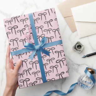 Black and Pink Simple Bows Pattern Wrapping Paper
