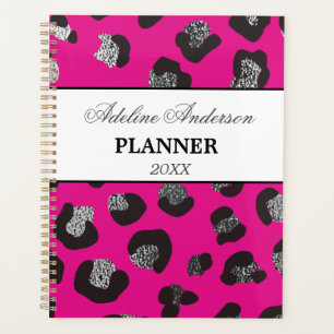Black and Pink Sparkly Leopard Animal Skin Pattern Planner