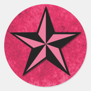 Black and Pink Star Classic Round Sticker