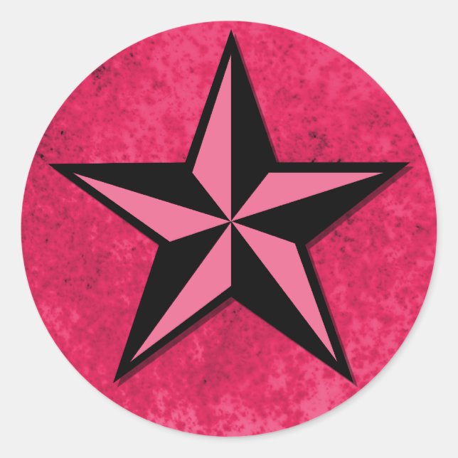 Black and Pink Star Classic Round Sticker (Front)