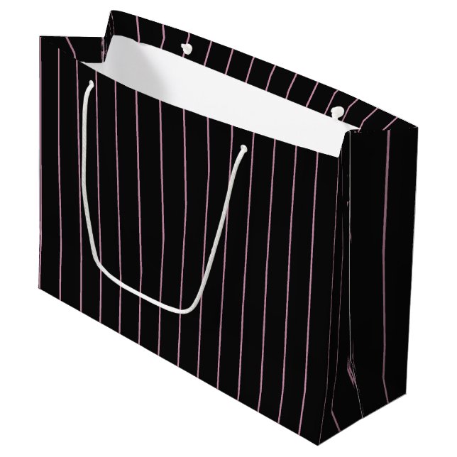 black and pink striped large gift bag (Front Angled)